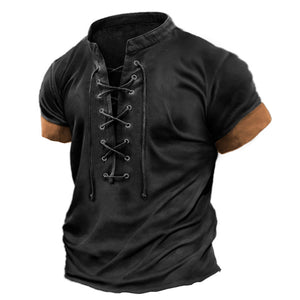 Camiseta de manga corta con cordones y diseño casual de bloques de color para hombre