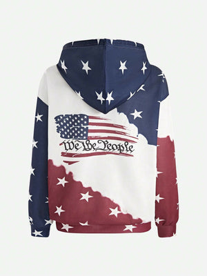 Sudadera con capucha para mujer con estampado "We The People" y bandera estadounidense