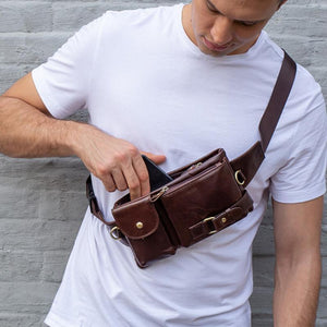 Men's Classic Genuine Leather Waist And Messenger Bag