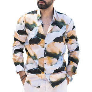 Lässiges Langarmhemd mit Retro-Farbblock-Print für Herren