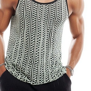 Camiseta informal de tirantes con cuello redondo y tejido jacquard para hombre