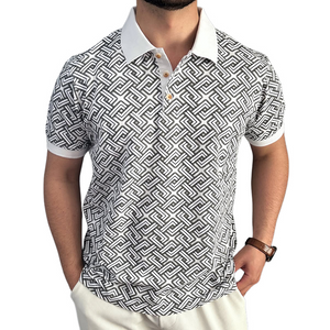 Polo de manga corta con solapa y estampado geométrico informal retro para hombre