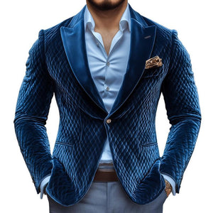 Men's Vintage Rhombus Velvet Peak Lapel One-button Casual Blazer