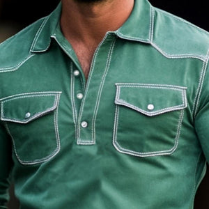 Polo de manga larga ajustado estilo western de gamuza para hombre