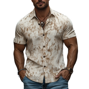 Camisa de manga corta ajustada con estampado estilo retro occidental americano para hombre