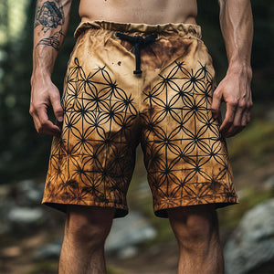 Lässige Vintage-Shorts mit Blumen-des-Lebens-Print für Herren