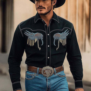 Camisa de manga larga estilo vaquero occidental bordada para hombre