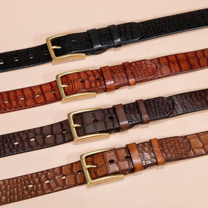 Men's First-layer Genuine Leather Pure Copper Bronze Buckle Cowhide Leather Belt