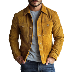Chaqueta vintage de ante con bolsillo en el pecho y botonadura sencilla para hombre