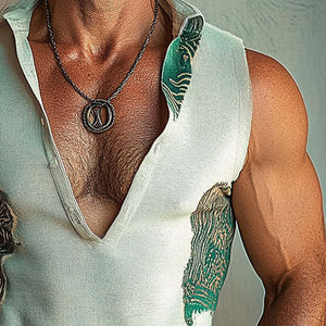Chaleco estampado con cuello alto y escote en V profundo para hombre