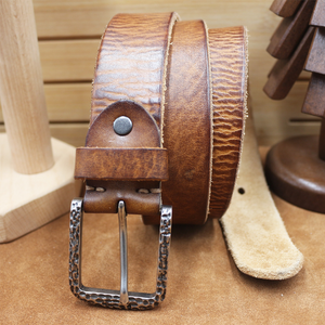 Cinturón vintage de piel de vacuno pura con capa superior desgastada para hombre