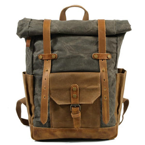 Men's Vintage Contrast Waterproof Canvas Multi-Pocket Backpack