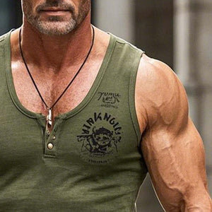 Camiseta sin mangas ajustada con cuello en V y estampado verde militar para hombre