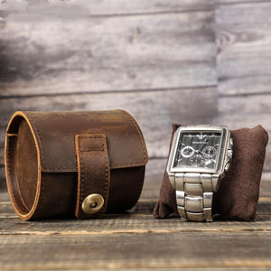 Men's Classic Vintage Portable Cowhide Watch Storage Bag