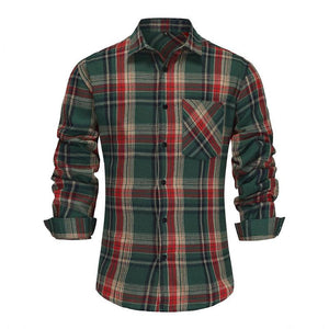 Camisa de manga larga con solapa a cuadros navideña retro informal para hombre