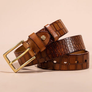 Men's First-layer Genuine Leather Pure Copper Bronze Buckle Cowhide Leather Belt