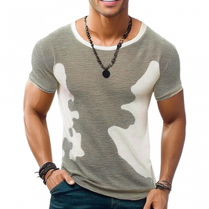 Camiseta informal de punto de manga corta con cuello redondo y contraste de colores para hombre