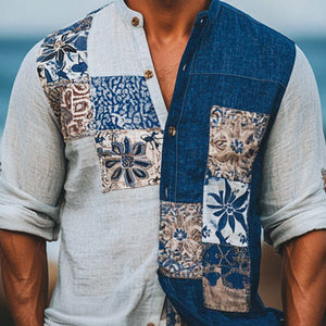 Camisa de manga larga con estampado bohemio para hombre