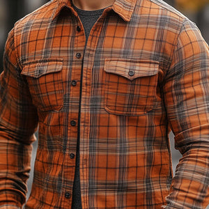 Camisa de manga larga a cuadros retro de primavera para hombre