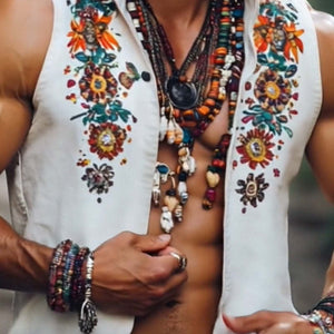 Camiseta sin mangas con capucha y bordado colorido para hombre