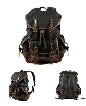 Men's Vintage Outdoor Canvas Stitching Leather Multi-Pocket Backpack