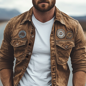 Chaqueta de trabajo fina con insignia informal retro clásica de primavera para hombre