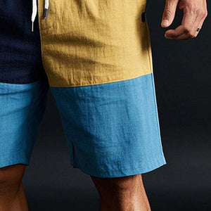 Pantalones cortos casuales de lino con estilo en contraste de colores para hombre