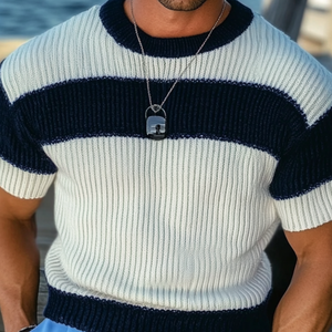 Camiseta informal de punto de manga corta con cuello redondo y contraste de colores para hombre