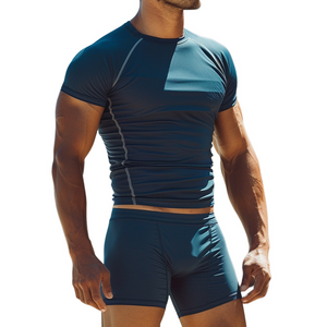 Men's Retro Casual Round Neck T-Shirt Swimwear Two-piece Set