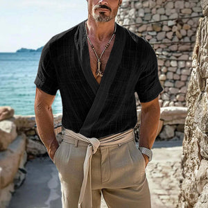 Camiseta retro de manga corta con cuello redondo y borde sin rematar de color liso para hombre