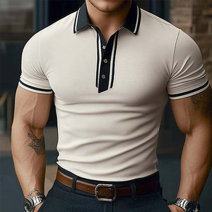 Camiseta de verano cómoda de manga corta con cuello polo en color caqui claro para hombre
