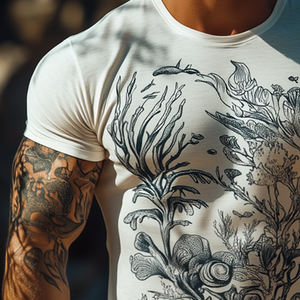 Men's Retro Casual Ocean Coral Element Printed Round Neck Short Sleeve T-shirt