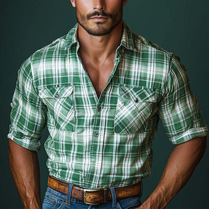 Camisa informal sencilla de manga larga para hombre