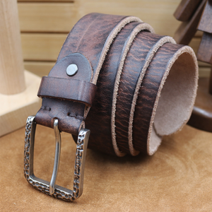 Cinturón vintage de piel de vacuno pura con capa superior desgastada para hombre