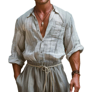 Camisa de manga larga con estampado de rayas transpirable para hombre