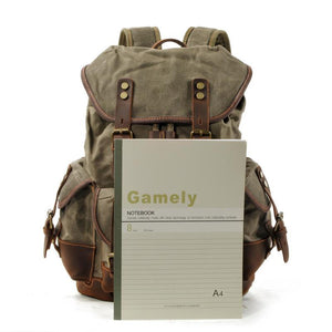 Men's Vintage Outdoor Canvas Stitching Leather Multi-Pocket Backpack