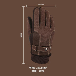 Guantes de piel de cerdo gruesos y cálidos para pantalla táctil de terciopelo y algodón para hombre, otoño e invierno