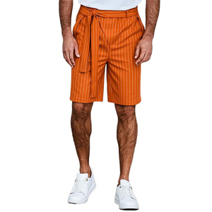 Pantalones cortos casuales a rayas hasta la rodilla para hombre, de primavera/verano (con cinturón)