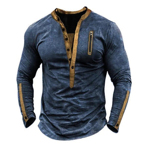 Camiseta táctica de manga larga con cuello Henley y cremallera para exteriores para hombre