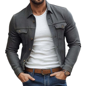 Men's Spring And Autumn Dark Gray Twill Lapel Jacket