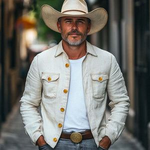 Men's Spring And Autumn Cotton And Linen Button Jacket