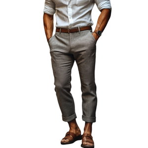 Pantalones de traje casuales, cómodos y ajustados de lino y algodón para hombre