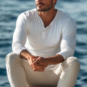 Men's Casual Cotton Blend Henley Neck Slim Fit Long Sleeve T-Shirt