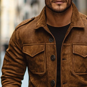 Lässige Vintage-Jacke aus Wildleder mit Knopftasche für Herren