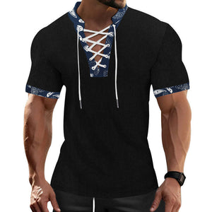 Camiseta informal de manga corta con cordones en contraste de color para hombre