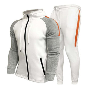 Men's Contrast Color Hooded Sweatshirt And Casual Pants Set