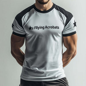 Herren Retro Casual "The Flying Acrobats" Sternendruck Rundhals Kurzarm T-Shirt