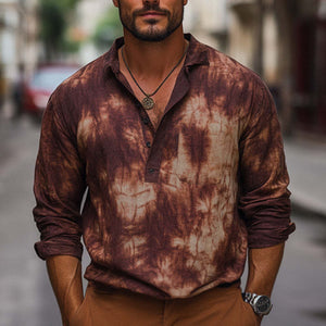 Camiseta informal de algodón teñido anudado en marrón rojizo de verano para hombre