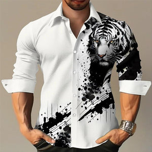 Men's Animal Print Long Sleeve Lapel Shirt