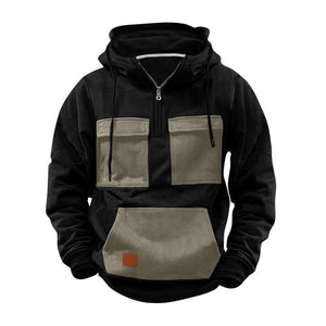 Herren-Hoodie mit Colorblock-Tasche und halbem Reißverschluss